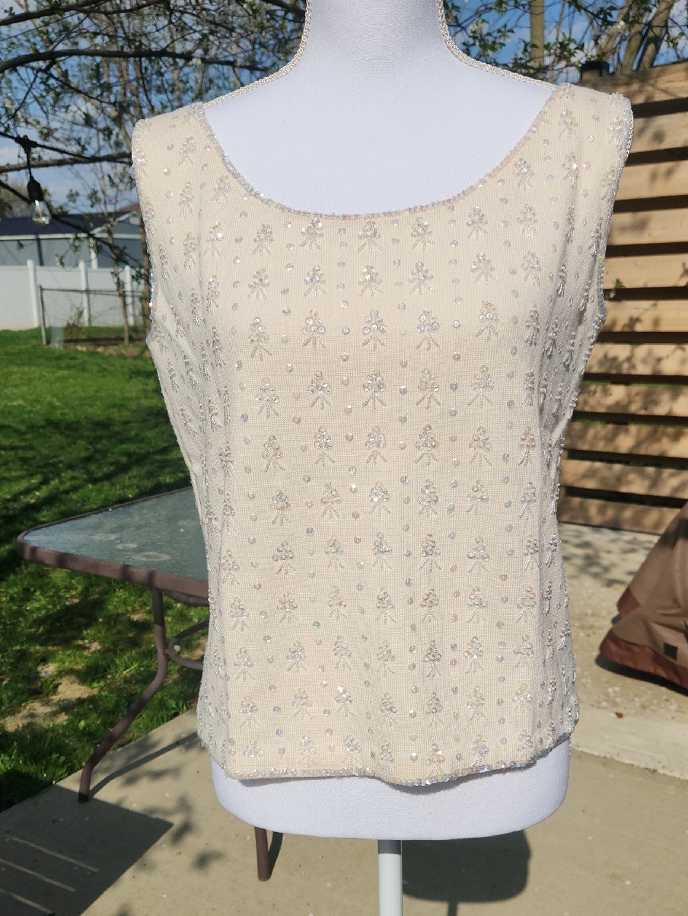 Bellariva Beaded Wool Shell Tank 90s Vintage Ivory Boxy Sz M